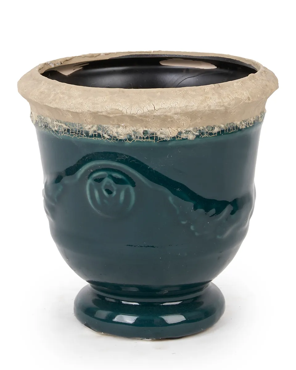 RIKKIE GREEN GLAZED CERAMIC POT ROUGH TOP ROUND M 692253 18X17.5CM RIKKIE GREEN GLAZED CERAMIC POT ROUGH TOP ROUND M 692253 18X17.5CM