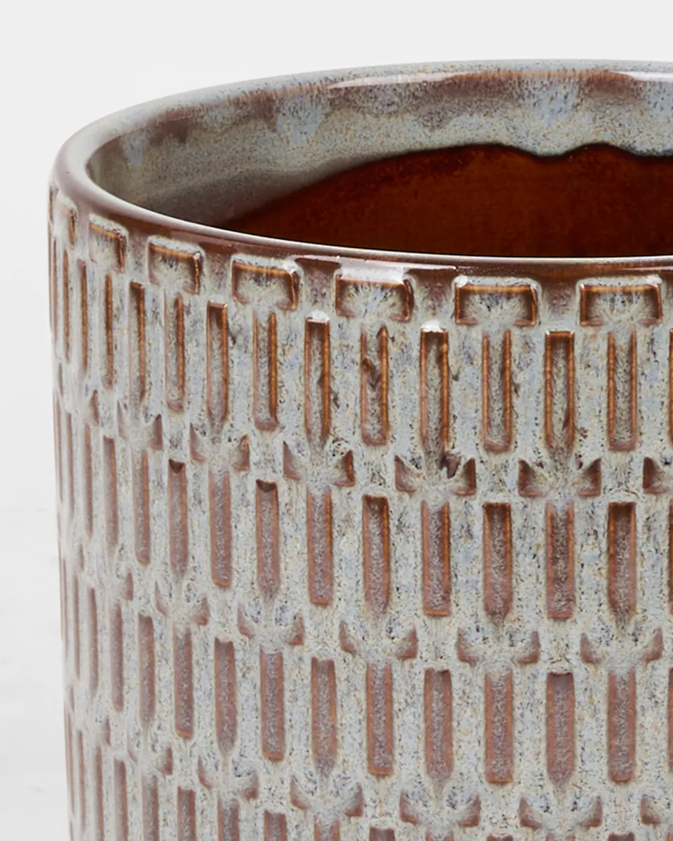 TENZIN GREY GLAZED CERAMIC BLOCKED POT ROUND XL 700449 15.5X16.5CM copy detailed TENZIN GREY GLAZED CERAMIC BLOCKED POT ROUND XL 700449 15.5X16.5CM copy detailed