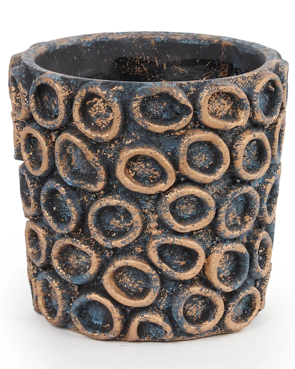 Sturdy Black cement pot round gold circles 710628 L 17 x 17 x 16 Sturdy Black cement pot round gold circles 710628 L 17 x 17 x 16