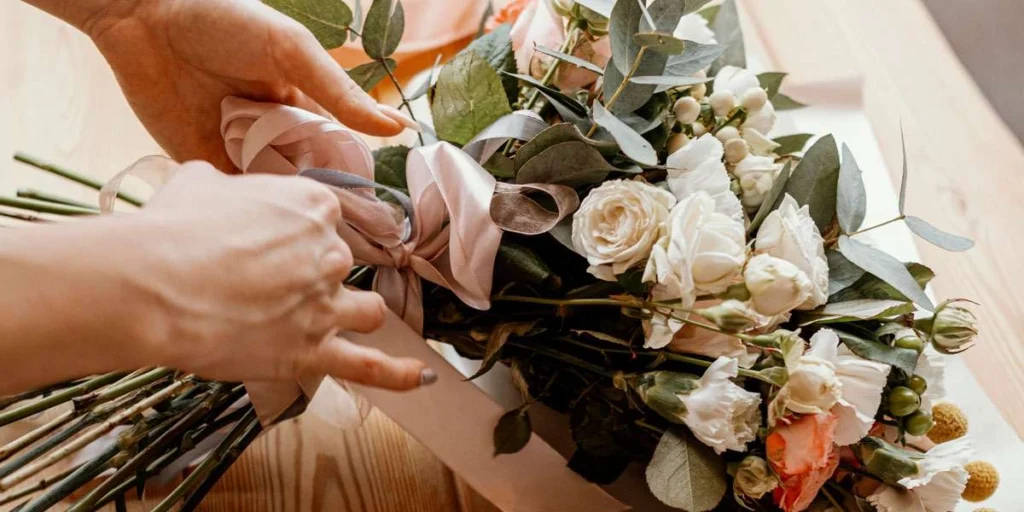 woman making floral arrangementlll
