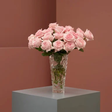 pink ohara on glass vase 1