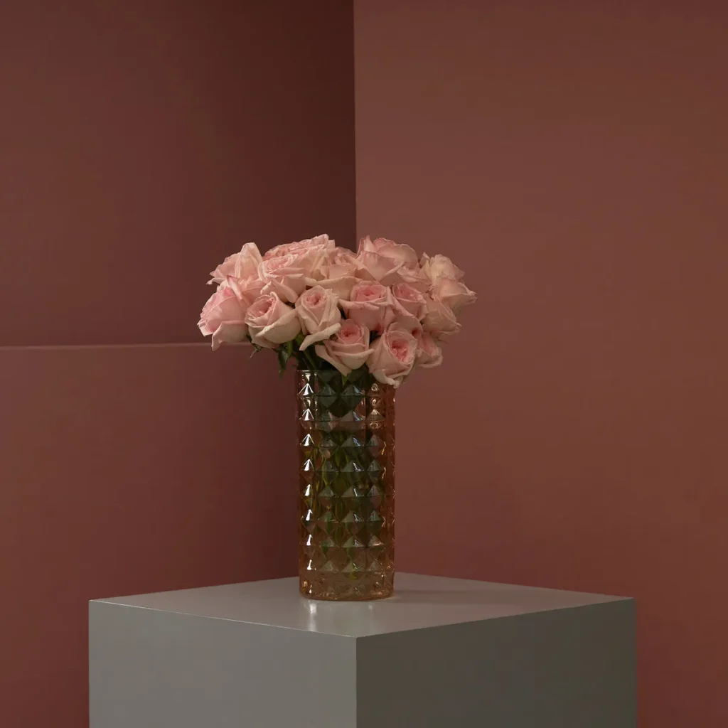 pink ohara on glass vase 3