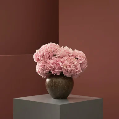 Fall for Hydrangeas Pink Brown Vase