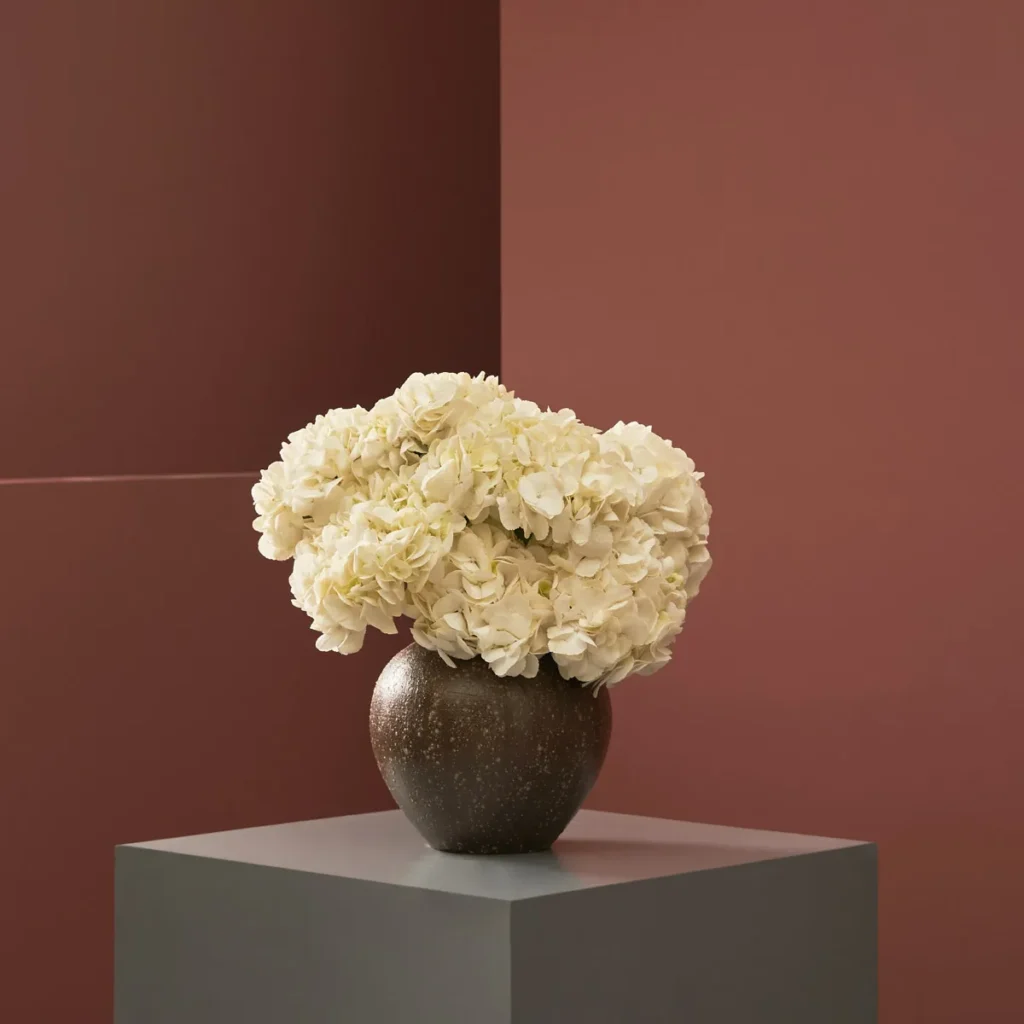 Fall for Hydrangeas White Brown Vase