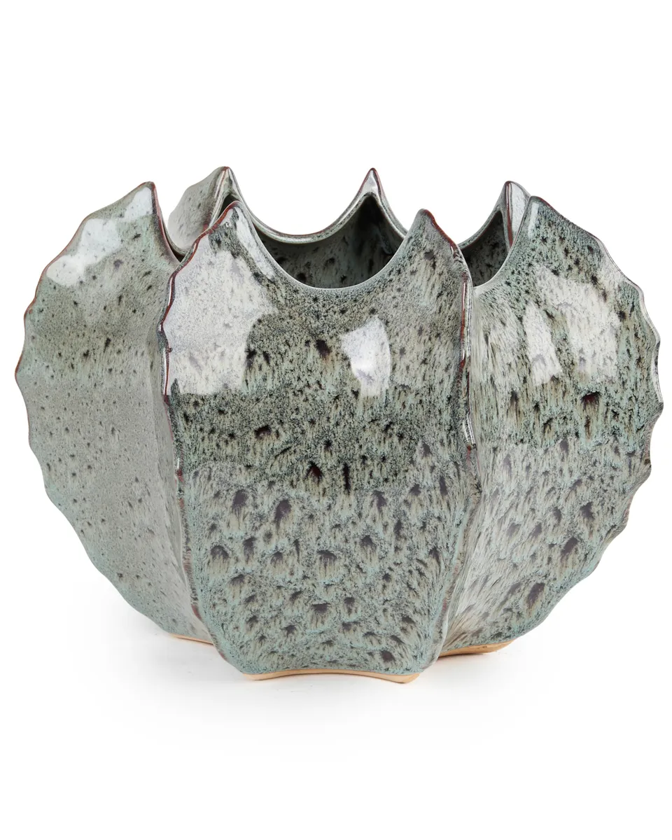 Emmaa Grey ceramic pot ribbed spiky border XL 716642 36 x 20 x 27