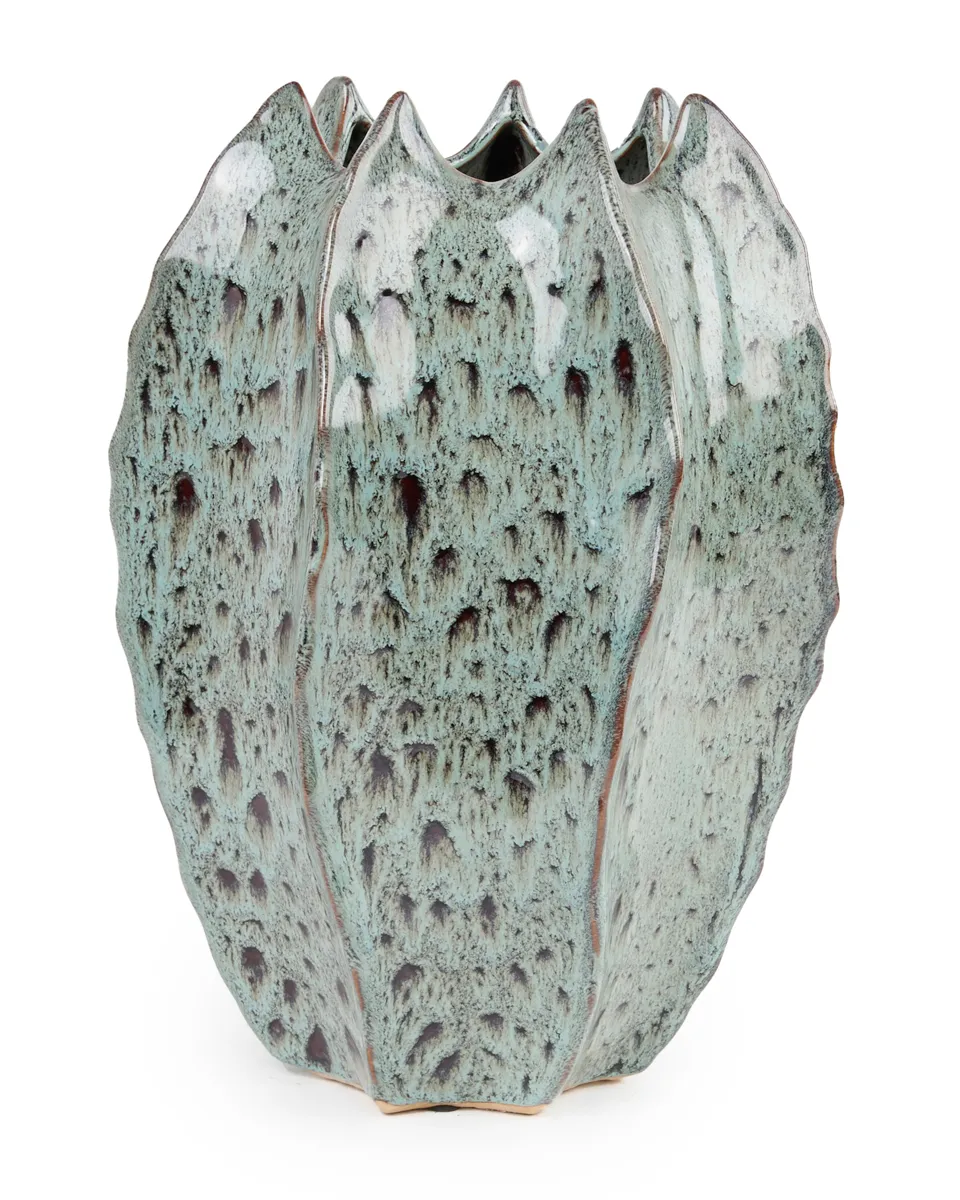 Emmaa Grey ceramic pot ribbed spiky border high L716644 25 x 25 x 36
