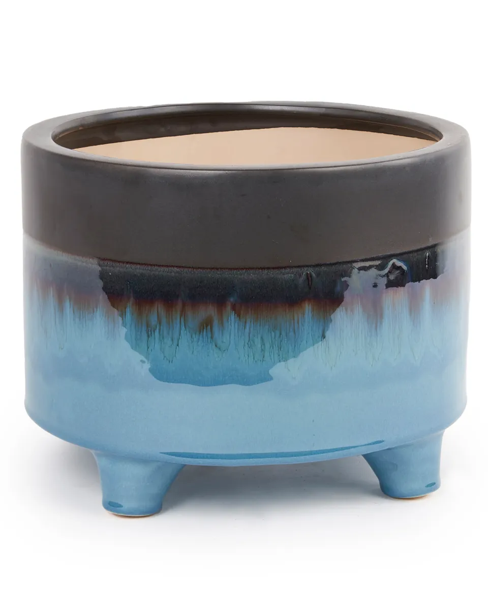 Isidora Blue ceramic pot on feet grey top L 715293