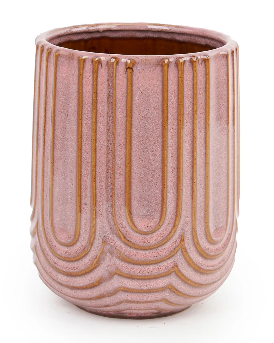 Jilly Pink glazed ceramic pot pattern round high 707982 L 14.5 x 14.5 x 19