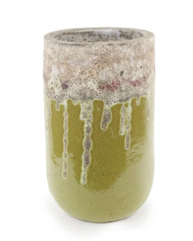 Kaysa Green glazed ceramic pot rough border high702574 S 33 x 33 x 55