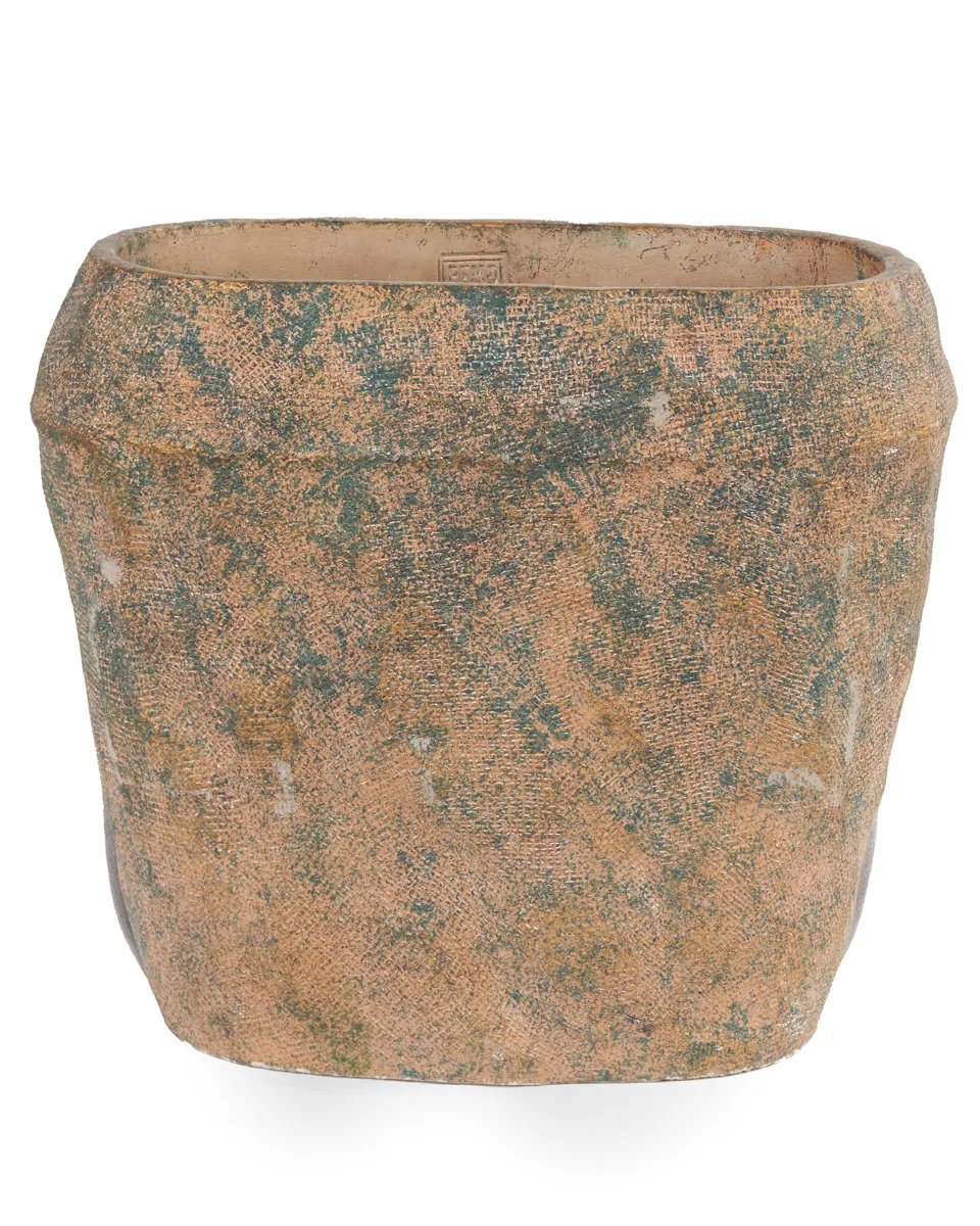 Lourdes Brown cement pot jute pattern green oval L717710 40 x 20 x 36