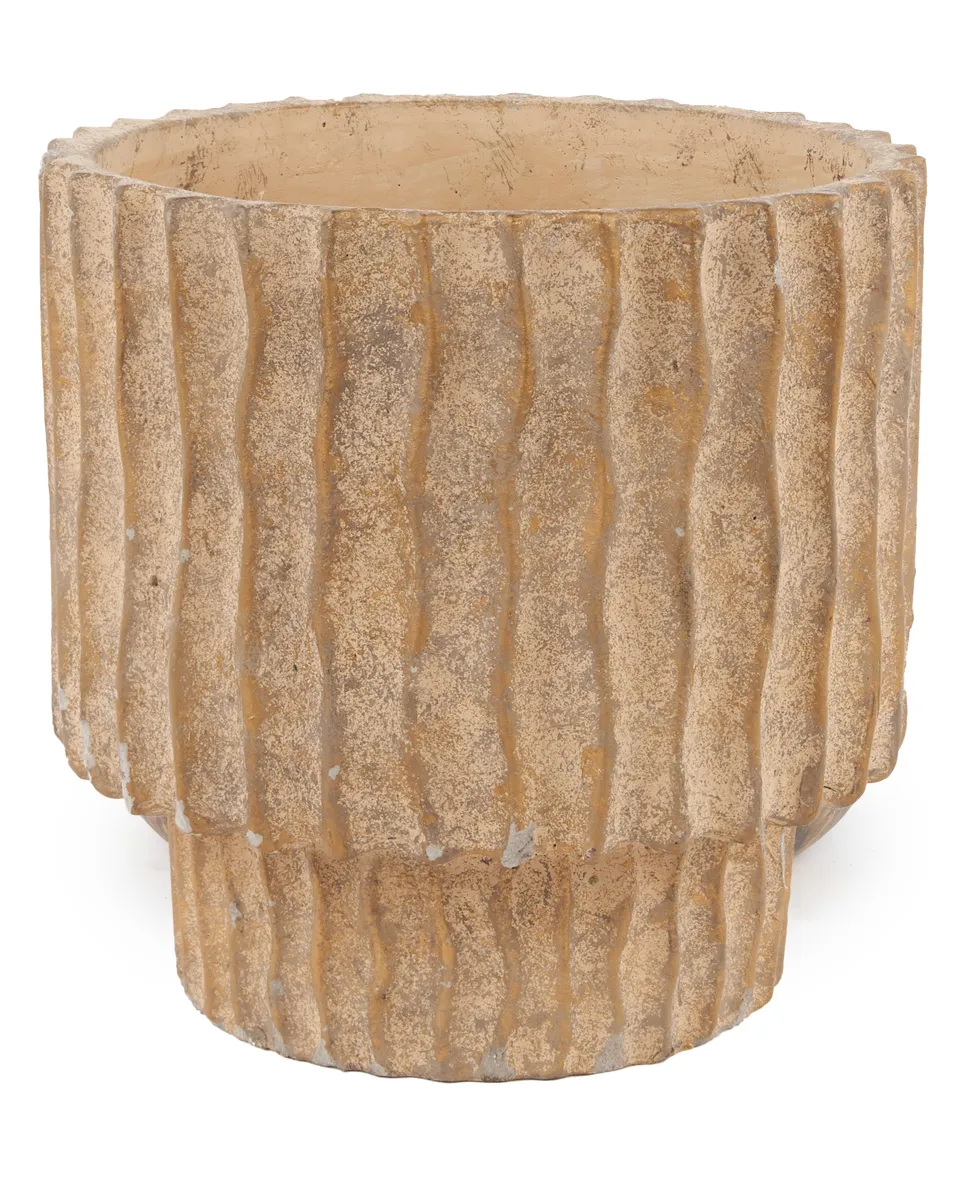 Mitty Brown cement pot wavy ribs round low XL716839 30 x 30 x 30