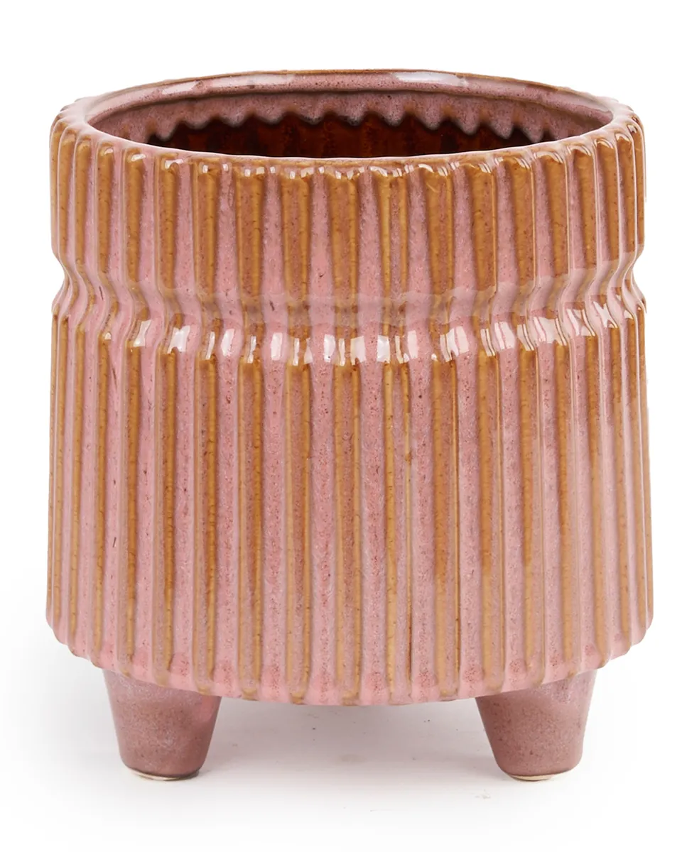 Molly Pink glazed ceramic pot with stripes high 708086 XL 18 x 18 x 19