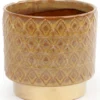 Reffa Yellow glazed ceramic pot gold base round 708708 L 17 x 17 x 16