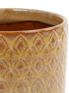 Reffa Yellow glazed ceramic pot gold base round 708708 L 17 x 17 x 16 copy detailed