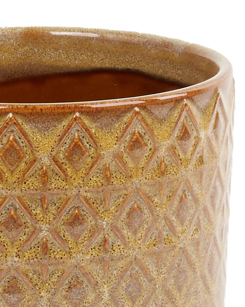 Reffa Yellow glazed ceramic pot gold base round 708708 L 17 x 17 x 16 copy detailed