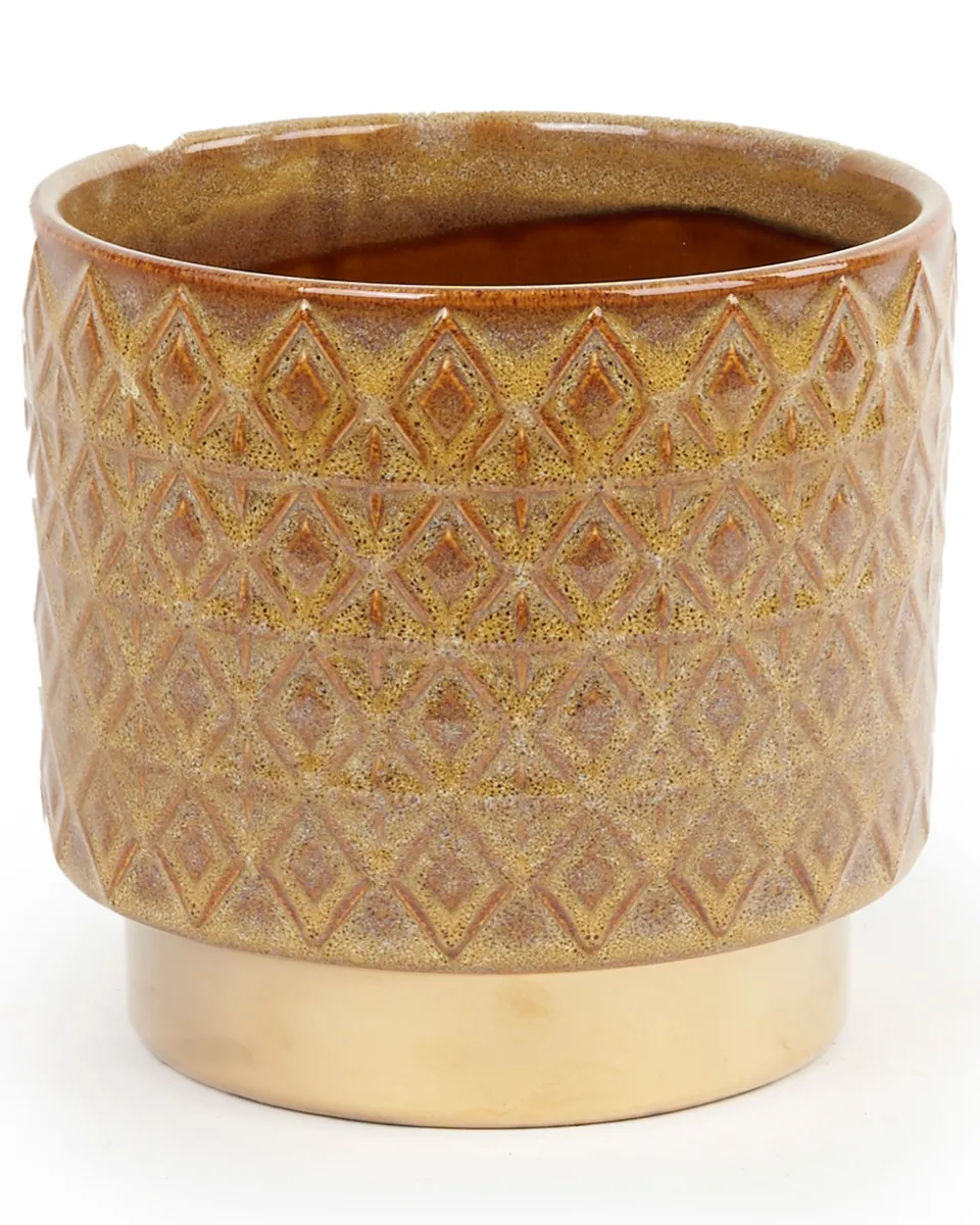 Reffa Yellow glazed ceramic pot gold base round 708708 L 17 x 17 x 16