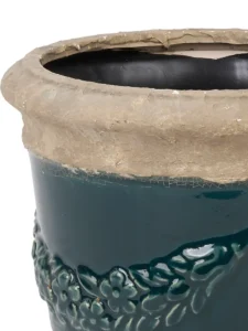Rikkie Green Glazed Ceramic Pot Rough Top Round L 692254 copy detailed