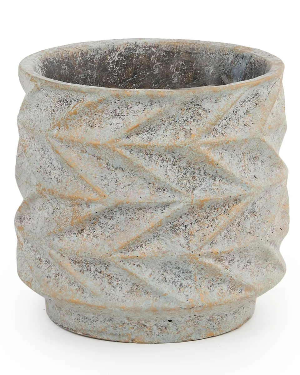 Roah Blue cement pot carved round L 715012 17 x 17 x 16