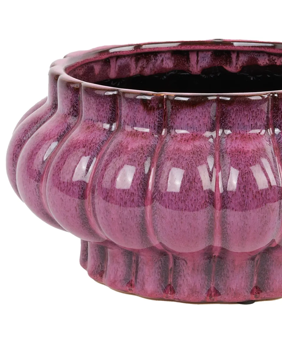 Sannee Red ceramic pot ribbed wide middle low L716649 30 x 30 x 16.5 copy detailed