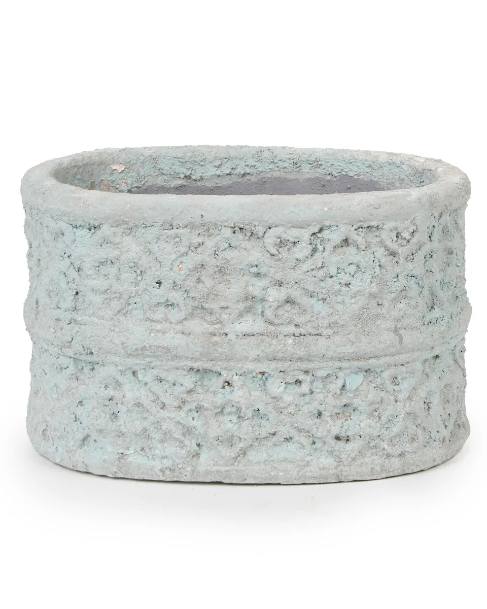 Vendra Grey Ceramic Pot Antique Pattern Oval M 687641