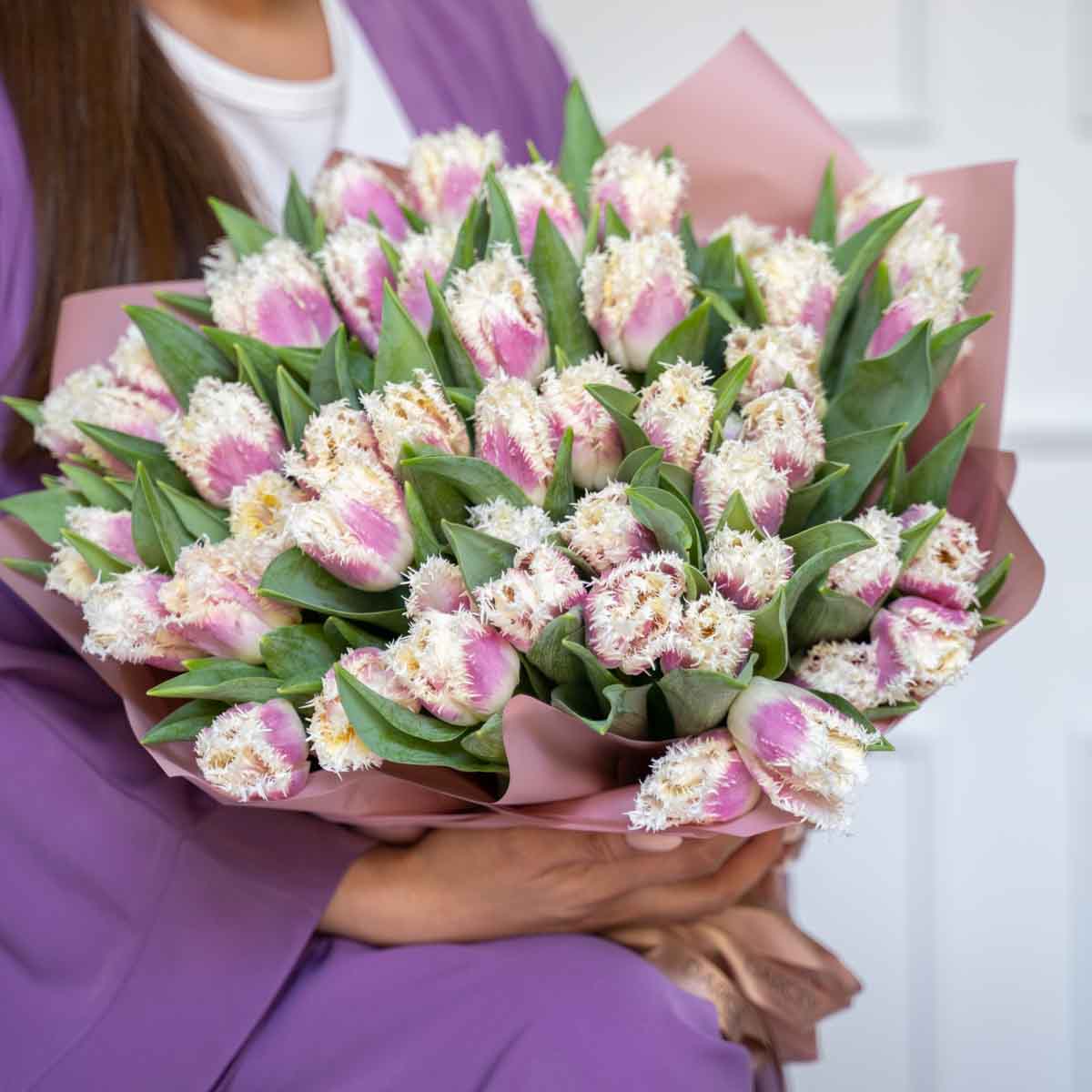 3. Hand tied purple ruffles styling 3. Hand tied purple ruffles styling