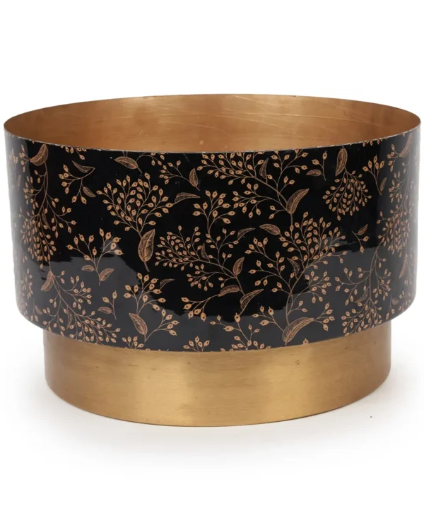 ELORA GOLD IRON PLANTER ENAMEL LEAVES PRINT ROUND 700969 23X35CM