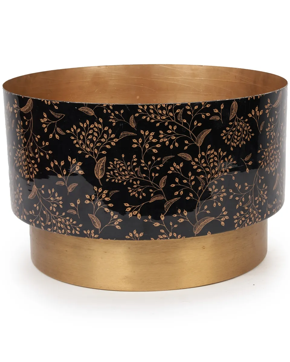 ELORA GOLD IRON PLANTER ENAMEL LEAVES PRINT ROUND 700969 23X35CM ELORA GOLD IRON PLANTER ENAMEL LEAVES PRINT ROUND 700969 23X35CM