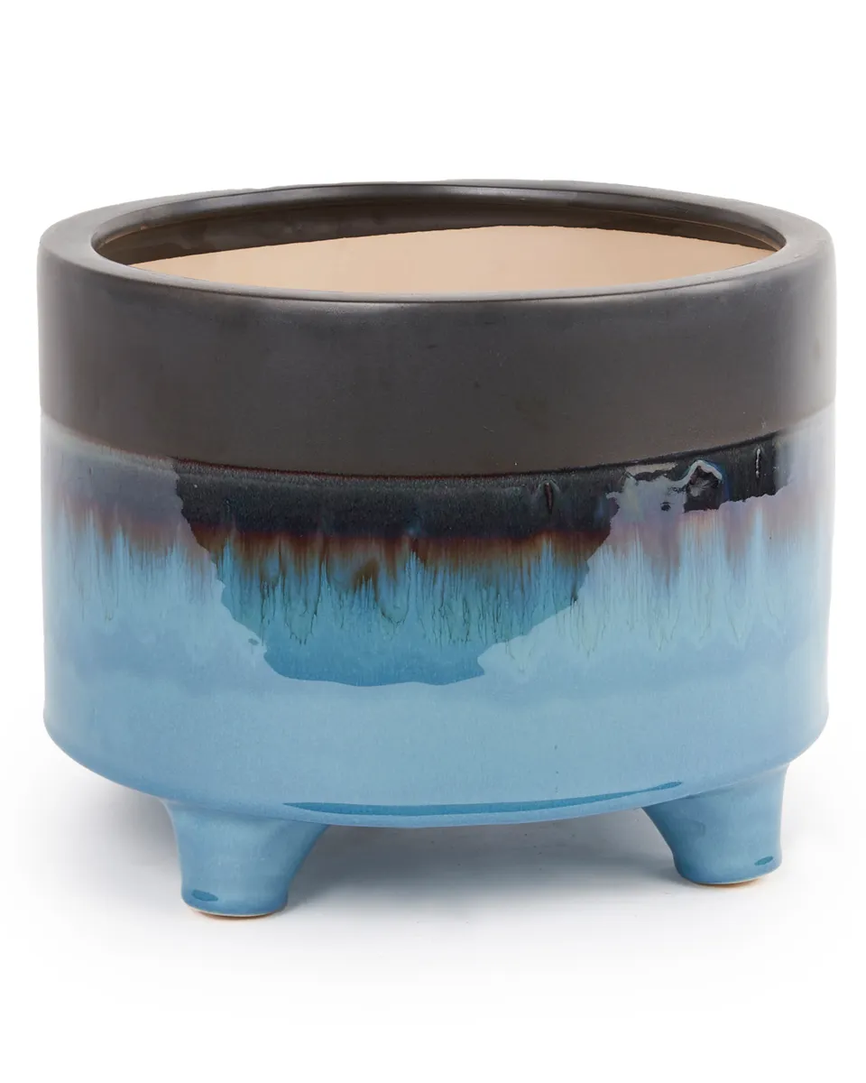 Isidora Blue ceramic pot on feet grey top L 715293 Isidora Blue ceramic pot on feet grey top L 715293