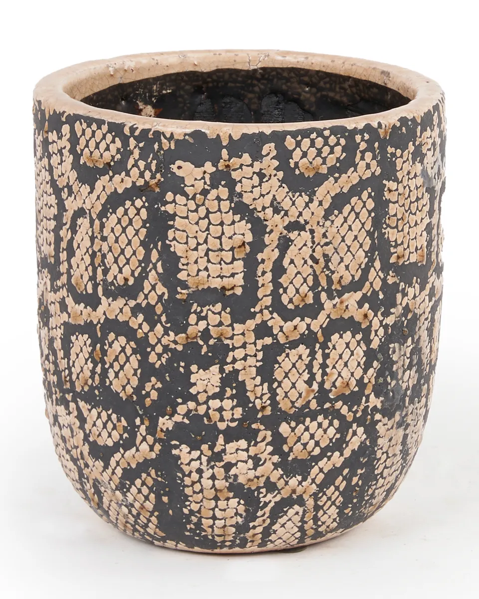 MERRE CREAM CERAMIC POT SNAKE WAVE BORDER M 706650 18X16.5CM MERRE CREAM CERAMIC POT SNAKE WAVE BORDER M 706650 18X16.5CM