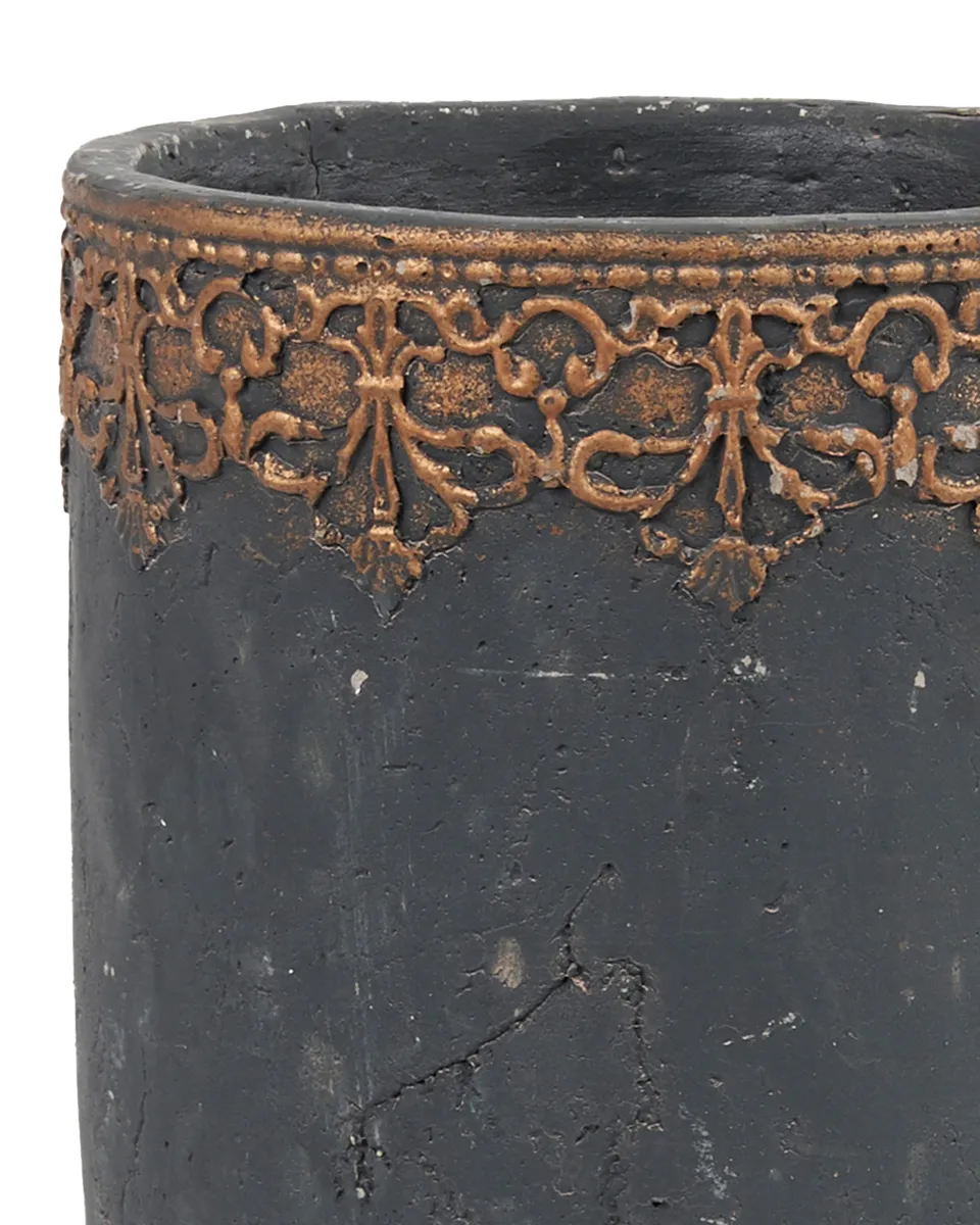 MESA BLACK CEMENT IRON DECORATION TOP POT ROUND M 700397 25.5X18.5CM copy detailed MESA BLACK CEMENT IRON DECORATION TOP POT ROUND M 700397 25.5X18.5CM copy detailed