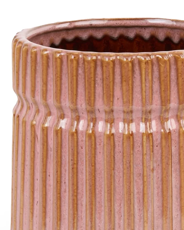 Molly Pink glazed ceramic pot with stripes high 708086 XL 18 x 18 x 19 copy detailed