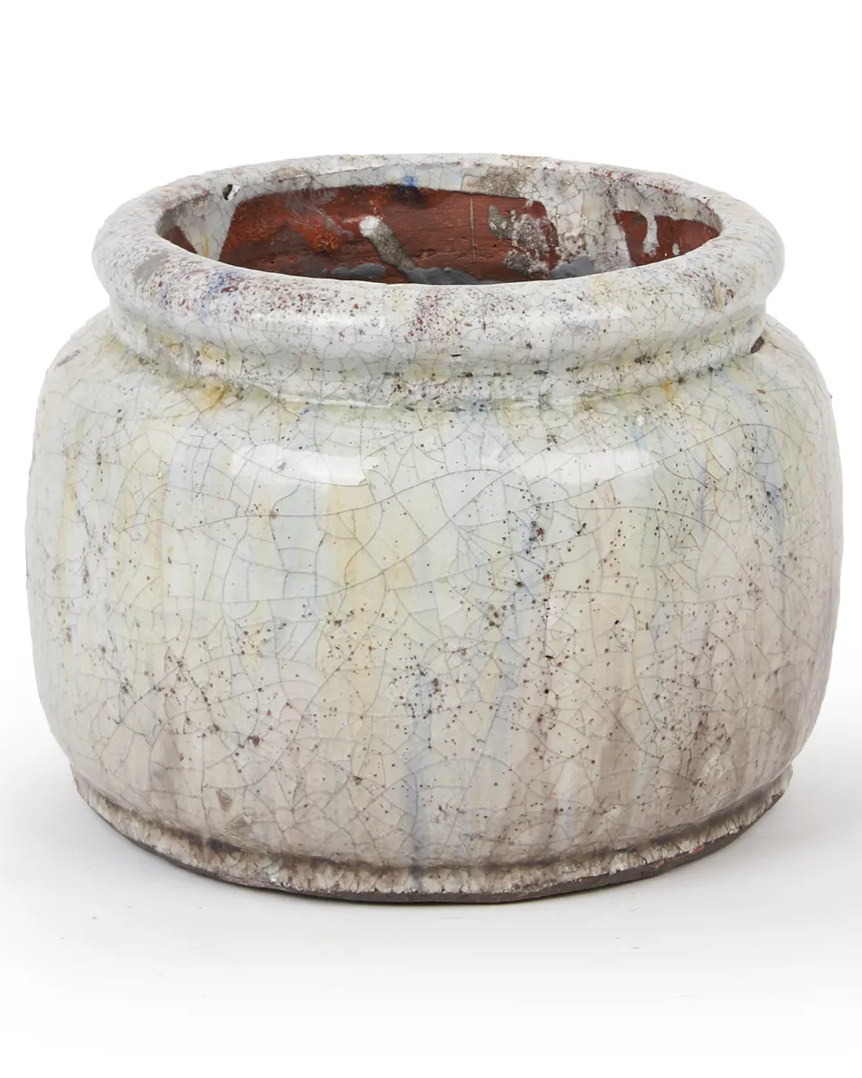 Navy Cream Ceramic Pot Round Low M 672154 Navy Cream Ceramic Pot Round Low M 672154