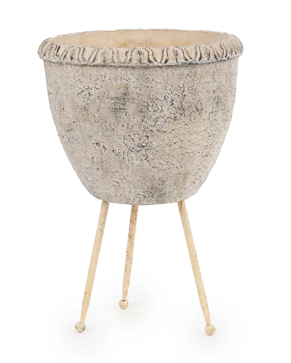 PUCK CREAM CEMENT PLANTER METAL BASE S 692319 36.5X25CM PUCK CREAM CEMENT PLANTER METAL BASE S 692319 36.5X25CM