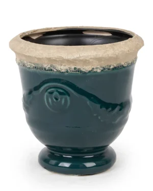 RIKKIE GREEN GLAZED CERAMIC POT ROUGH TOP ROUND M 692253 18X17.5CM