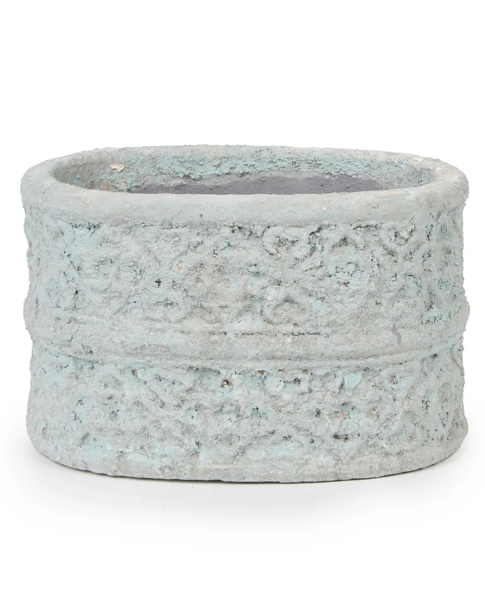 Vendra Grey Ceramic Pot Antique Pattern Oval M 687641 Vendra Grey Ceramic Pot Antique Pattern Oval M 687641