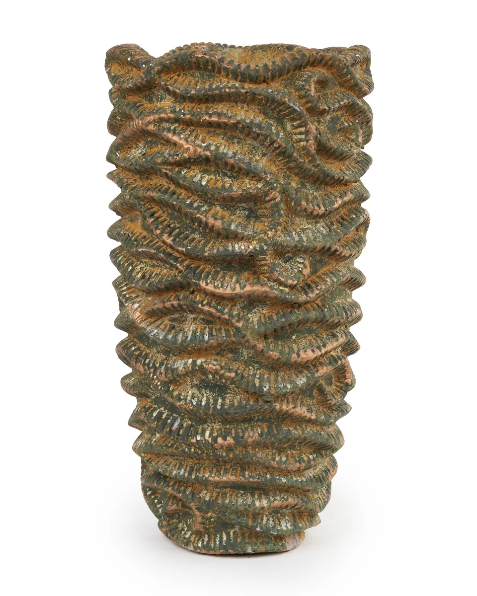 Waves Brown cement pot wavy struct round high 708820 L 19 x 19 x 37 Waves Brown cement pot wavy struct round high 708820 L 19 x 19 x 37