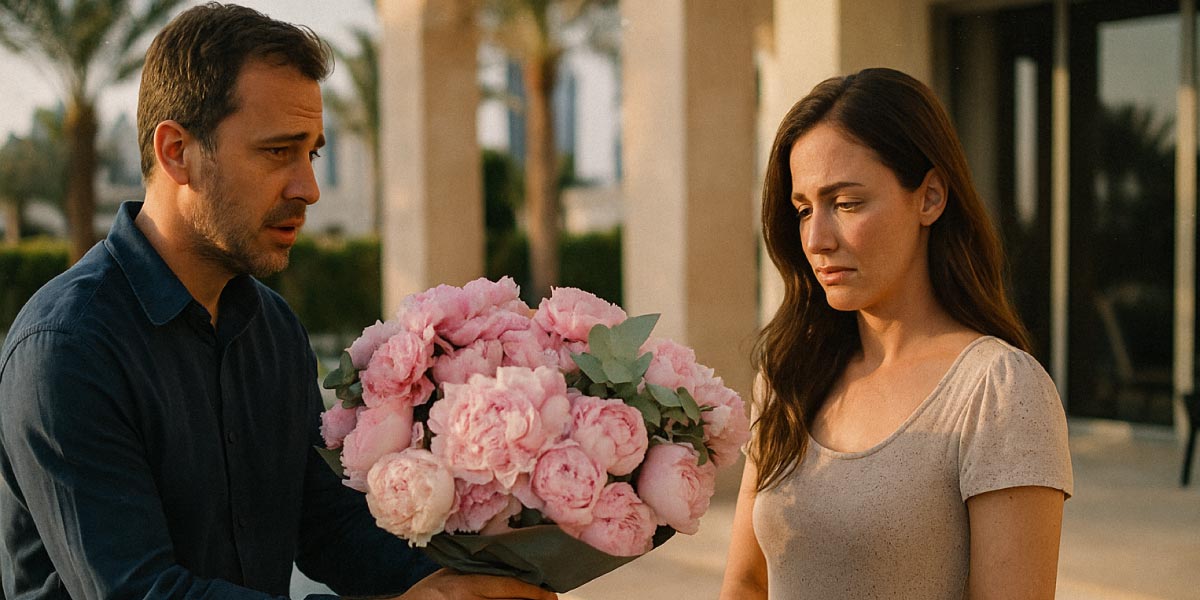 giving flower to girlfriend